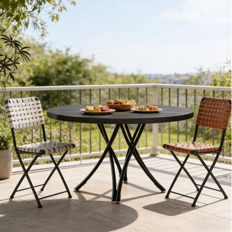 MEUBLIV Table à manger ronde 120 cm noire – design compact 4-6 personnes (1/5)