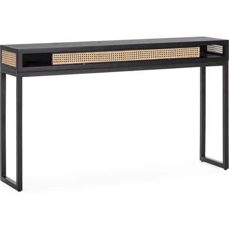 Console 142 x 30 x 84 cm Bois, Rotin, Métal - Noir, Naturel (1/4)