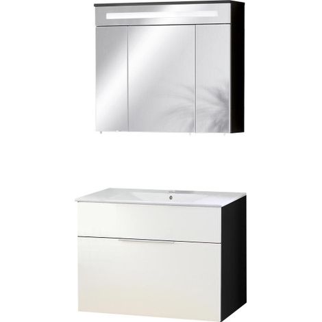 Fackelmann KARA Badmöbel Set 3-teilig, 80 cm, Anthrazit/Weiß, Keramik, 1 Schublade-08042 (1/5)