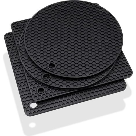 Dessous de Plat Silicone Résistants à la Chaleur et Anti Dérapants Tapis Silicone Multifonction Carré et Round Noir (1/5)