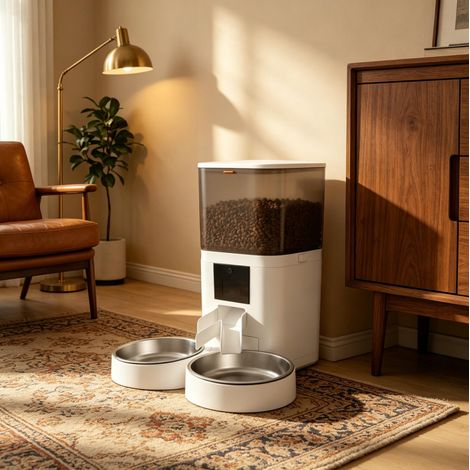 Dispensador automático de comida 6 L con doble cuenco inox para 2 gatos, WiFi Tuya (1/5)