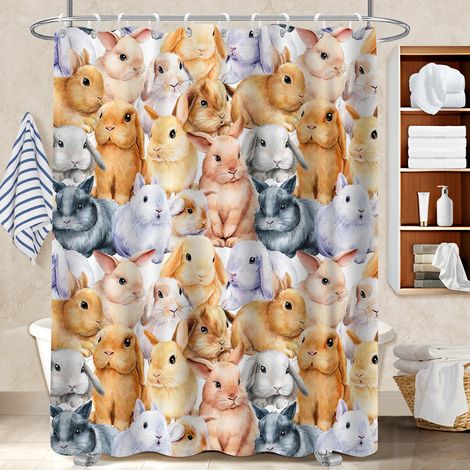 Rideau de douche tissu polyester 180x180 avec anneaux protection douche pour délimiter l’espace dans une salle de bain ouverte (1/5)