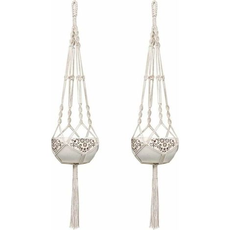 2 x 40 pouces blanc crème macramé plante suspendu corde suspendu extérieur intérieur solide coton corde plante décoration murale balcon jardin style bohémien (1/5)