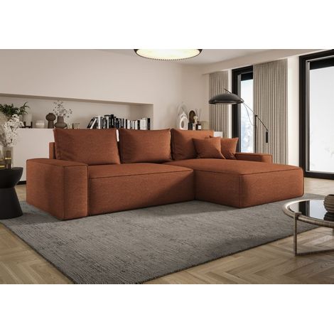 Ecksofa Schlafsofa Sofa WALKEN Stoff Aragon Rostbraun Ottomane Rechts (1/4)
