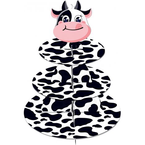 Présentoir à cupcakes à 3 étages avec motif vache, présentoir rond en carton, décoration sur le thème du lait de vache pour baby shower ou anniversaire (1/5)