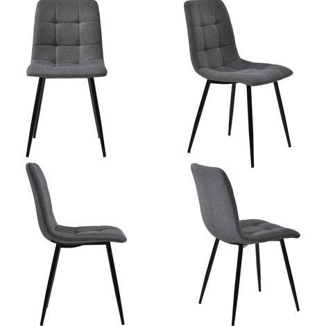 Conjunto de mesa de comedor 5 piezas MDF color nogal con 4 sillas de lino y patas negras (1/5)