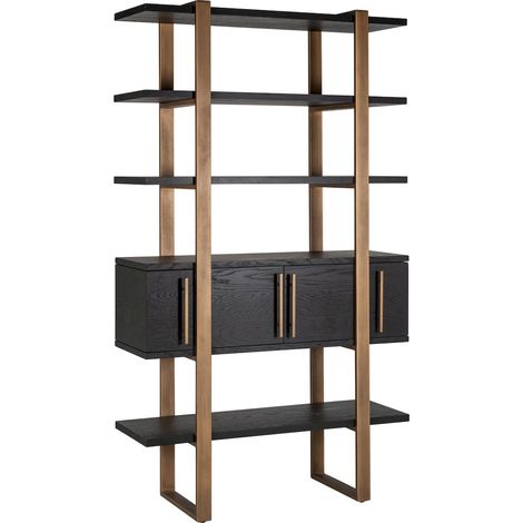 Étagère Cambon 4 portes 4 étagères - Noir café et structure or (1/5)
