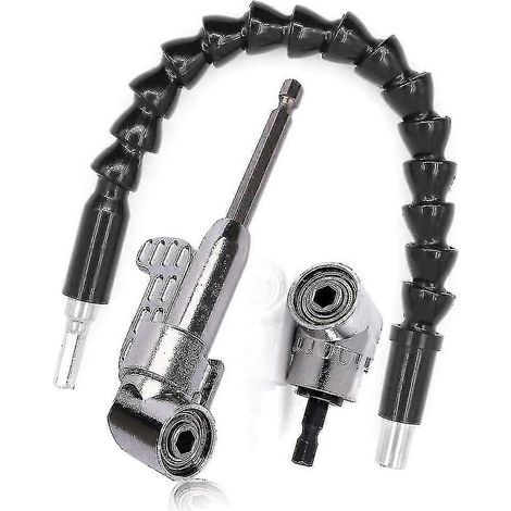 Kit de foret à angle droit Starlight et rallonge flexible, tournevis à angle droit 105° avec tige hexagonale de 6,35 mm (1/4 pouce) pour perceuse (1/4)