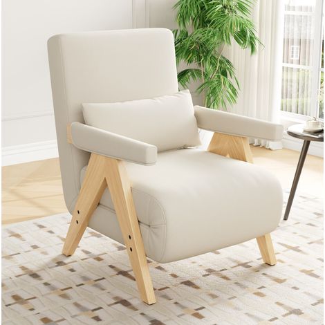 Poltrona letto 87x64x60 cm beige in lino con schienale regolabile 3 in 1 (1/5)