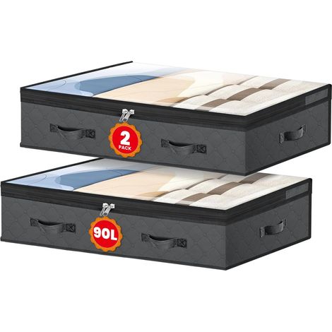 2 Sacs de Rangement SOUS LIT avec Fenêtre - Multi-Usage pour Canapé/Armoire (100x50x18 cm) - Tissu Non Tissé Anti-Poussière (1/5)