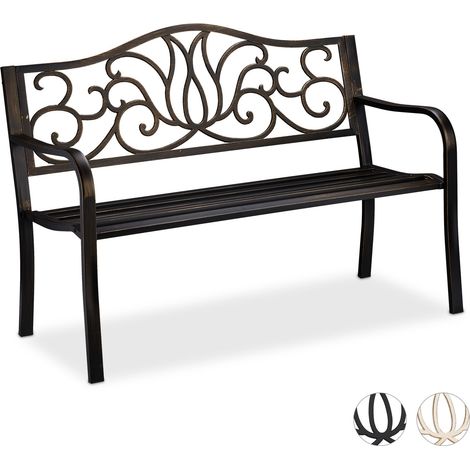 Gartenbank Antik für 2 Personen, Balkon, Terrasse, Metallbank HBT 90x127,5x63 cm, Stahl, Guss, schwarz-bronze (1/5)