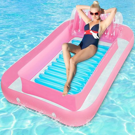 (180  80Cm)  Flotteur Gonflable Piscine -Hamac d’Eau Plage Portable -Chaise longue flottante de loisirs -Avec oreiller gonflable amovible - Bouee Geante Piscine Adulte Enfant Summer Party Plage