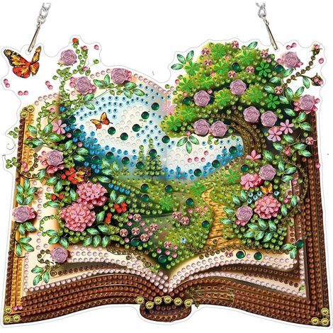 Diamantmalerei Hängedekoration Buch Landschaft, doppelseitig, 20x20cm