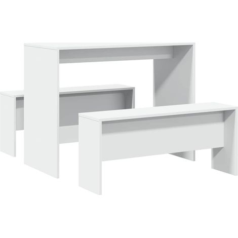 Ensemble Table de salle à manger et bancs 3 pcs,Table à manger,Table à dîner blanc bois d'ingénierie CFW223580 (1/5)
