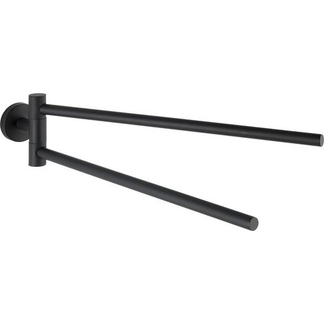 Toallero de pared Uno Bosio negro para baño, toallero de pared con 2 brazos móviles, acero inoxidable, 5,5 x 9 x 43 cm, negro mate (1/4)