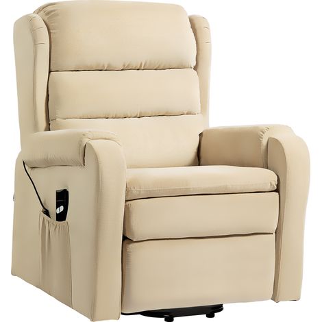 Fauteuil releveur inclinable à 160° avec repose-pieds et télécommande, en velours, 85x88x109 cm, Crème (1/5)