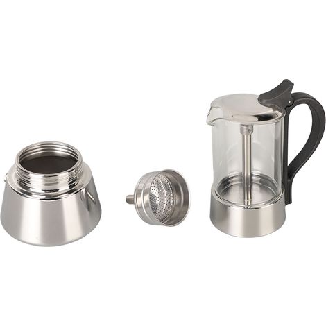 Cafetière Moka avec verre en cristal, plaque de cuisson en acier inoxydable, cafetière italienne classique pour 4 tasses (1/5)