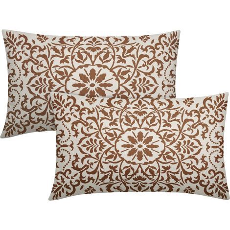 Taie d'oreiller marron style bohème, 30 x 50 cm, imprimé floral vintage, taie d'oreiller lombaire en lin, décoration style ferme, ensemble de 2 pièces (1/5)