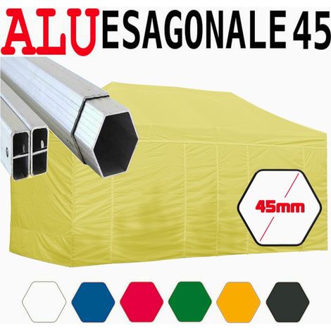 Gazebo 3X6 m giallo pieghevole alluminio piantone esagonale 45mm portatile estendibile richiudibile estensibile acciaio con laterali per fiere eventi stand chiosco tenda tendone mercato mercatino (1/5)