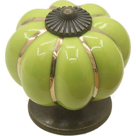 Poignée de porte en céramique de pomme verte, motif citrouille, zinc alliage, dimension 4x4cm, montage monoc (1/3)
