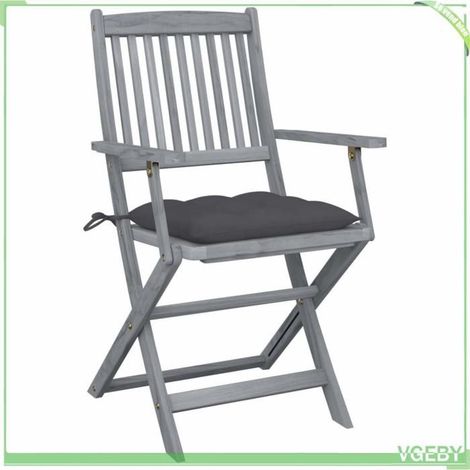 Chaises pliables d'extérieur - FAF EICY - 3064497 - Bois d'acacia massif - Coussins anthracite - Gris délavé (1/5)