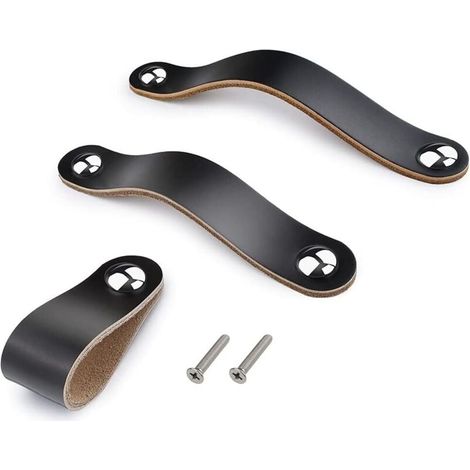 6 poignées Beige de tiroir à la main en cuir commode armoire bouton poignées Poignée de porte réglable cuisine tire boutons avec vis 22mm, Distance de trou: 128mm