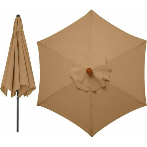 Ersatzbezug für Gartensonnenschirm, 6 Arme, 3 Meter, Ersatzschirmbezug, nur Baldachin (Khaki)