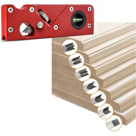 Rabot d'angle pour le travail du bois,biseau manuel de 45 degrés,Outil daplatissement de coin de bord de menuiserie,pour chanfreiner et couper le bois,Outil de bricolage- rouge + tête de coupe 7PCS (1/5)
