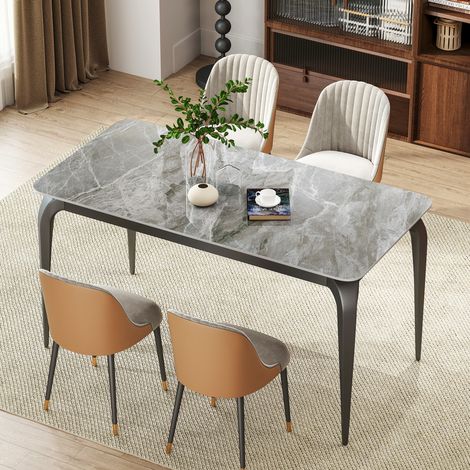ZL ZELING 55 Zoll Sinterstein Esstisch Grau mit Metallfüßen für Innen und Außen