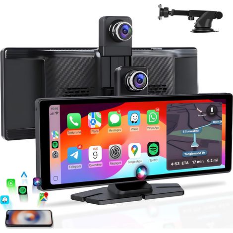 Drahtloses Auto Display 10.26" D3 Pro - Bluetooth Autoradio Apple Car Play & Android Auto - Dashcam Auto 4K GPS mit Rückfahrkamera - CarPlay Autoradio Touchscreen