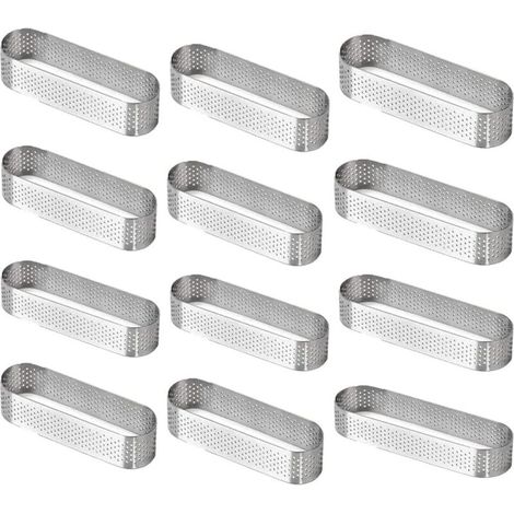 12-teiliges Set aus perforierten, ovalen Mousse-Törtchenformen aus Edelstahl, ideal für französische Obstkuchen und Quiche (304 perforierte Törtchenringe)