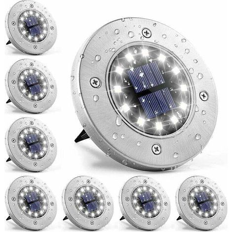 Solarleuchte, 12 LEDs, 8 Stück, weiße Solar-Bodenleuchten, wasserdichter Edelstahl für den Außenbereich, Garten, Terrasse, Rasen, Hof, Gehweg [Energieklasse A+++]