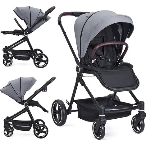 Grey 2-Piece Baby Playpen Set, Compact Collapsible Design, 5-Point Harness, Large UV Canopy, Spacious Storage Basket (1/5)