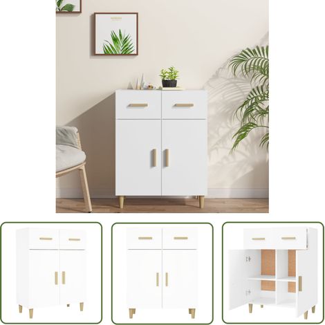 The Living Store Buffet blanc 69,5x34x89 cm bois d’ingénierie - Buffet - Meuble De Rangement - Commode - Mobilier - Décoration Intérieure (1/5)