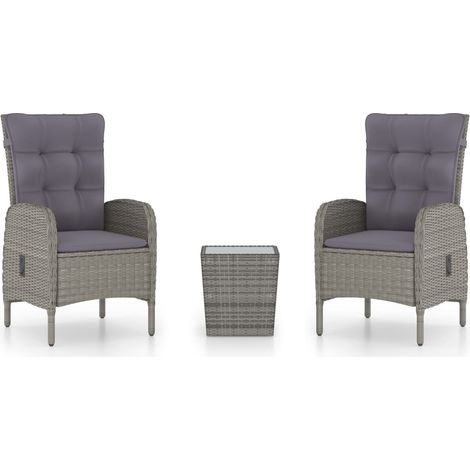 Maison Exclusive - 3-tlg. Bistro-Set Poly Rattan und Glas Grau