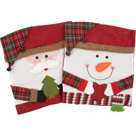Lot de 2 Housses de Chaise Noël, Non Tissé Décoratif, Bonhomme de Neige Thème Neigeux, Couvre-Dossier pour Repas de Fête, Décoration de Table (1/5)