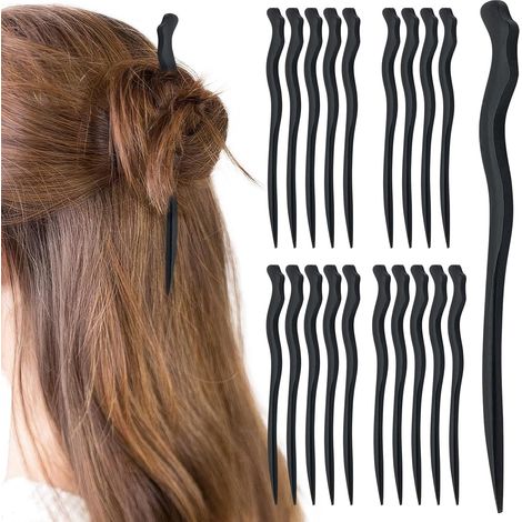 Set mit 20 eleganten schwarzen Vintage-Haarnadeln aus chinesischem Holz für Haarknoten – Dekorative Accessoires für langes Haar für Frauen und Mädchen (1/5)