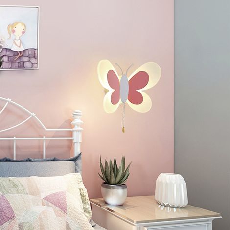Applique murale LED papillon, 3 couleurs dimmables, avec cordon, pour chambre d'enfant(rose) (1/5)