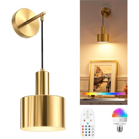 Lampada da parete a batteria, ricaricabile senza fili, capacità 2000 mAh, adatta per camere da letto e soggiorni (RGB a 16 colori, oro)