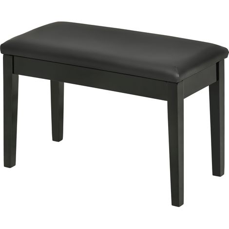 Schwarze, gepolsterte Klavierbank, Sitzfläche aus Kunststoff, Beine aus Massivholz, 75 x 35 x 49 cm