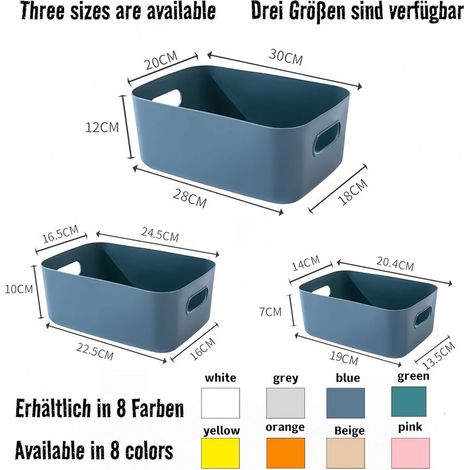 Set mit 5 Aufbewahrungskörben/Boxen aus Kunststoff mit Griffen, stapelbare Aufbewahrungskörbe für Küche, Aufbewahrungskörbe und -boxen für Küche und Bad (Blau, 25×18×10 cm) (1/5)