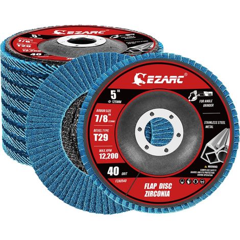 Pack of 10 Disc with Slotted Locking Washers, Diameter 125 mm x 22.2 mm, Blue Flap Discs, Grain 40 for Stainless Steel, Metal and Wood (1/5)