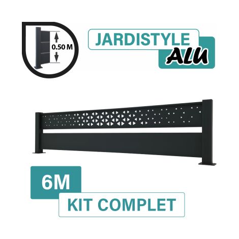 Kit Clôture Aluminium Gris Anthracite 6M - Claire voie Design Ibiza - Sur Platines - 0,50 mètre