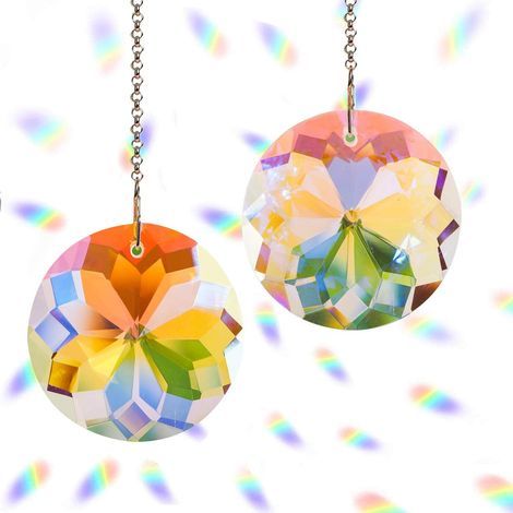 Set aus 2 runden Kristall-Sonnenfängern, hängenden Regenbogen-Kronleuchtern