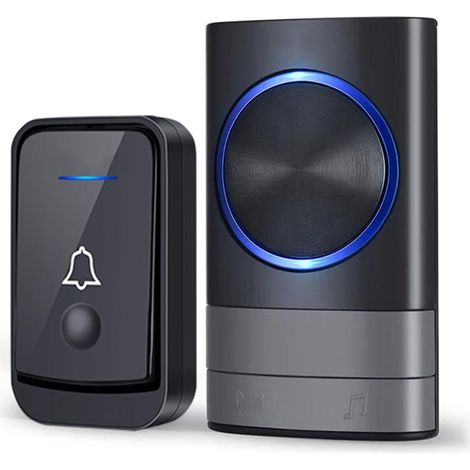 Sonnette sans fil, étanche IP44, 400 mètres, 52 mélodies et 4 niveaux de volume, kit de sonnette avec récepteur enfichable, indicateur LED bleu