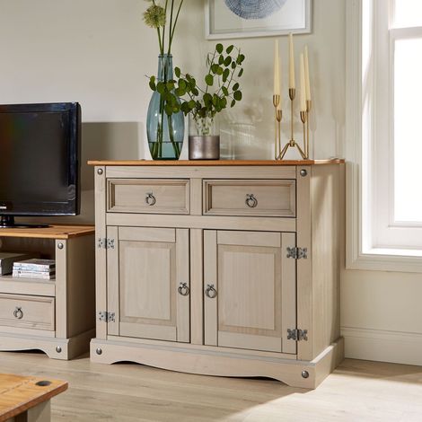 Corona Grey Storage Cupboard Solid Pine 2 Drawer 2 Door Wooden Mexican Cabinet (1/5)