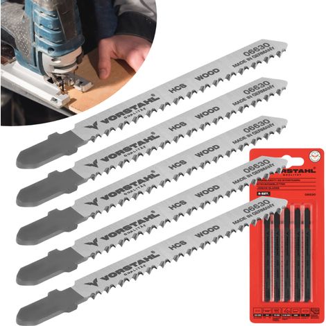 Lames de scie sauteuse pour bois, en forme de T (T) 100 mm  5 pièces  Vorstahl (1/5)