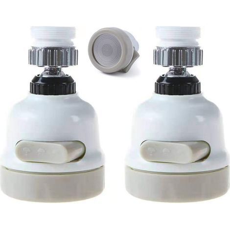 Aérateur de robinet, pivotant à 360 °, résistant aux éclaboussures de robinet, 3 vitesses, réglable, adaptateur de buse de robinet (lot de 2, blanc) (1/5)