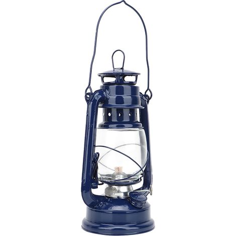 Lampe à pétrole vintage en fer, lanterne à huile, décoration pour fête ou pub (bleue)