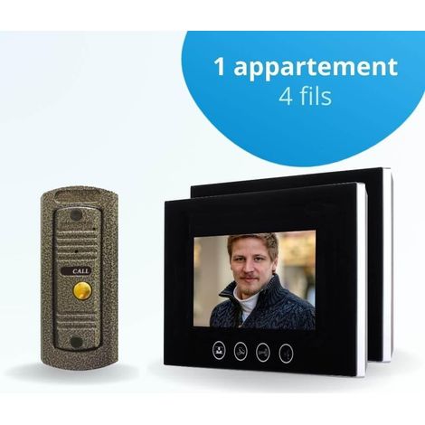 Portier interphone vidéo PINO 4 Fils - 2 écrans noirs 7" - avec mémoire photos